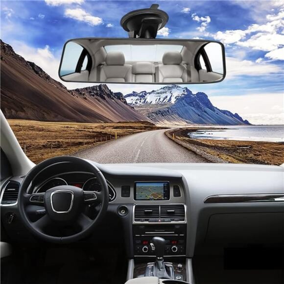 Car Rear View Mirror with Suction Cup, Anti Glare Wide Angle HD Auto Rearview - Picture 6 of 7